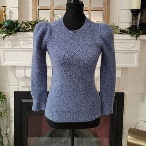 CO Blue Cashmere Blend Textured  Crew Neck Puff Sleeve Sweater Size Small
